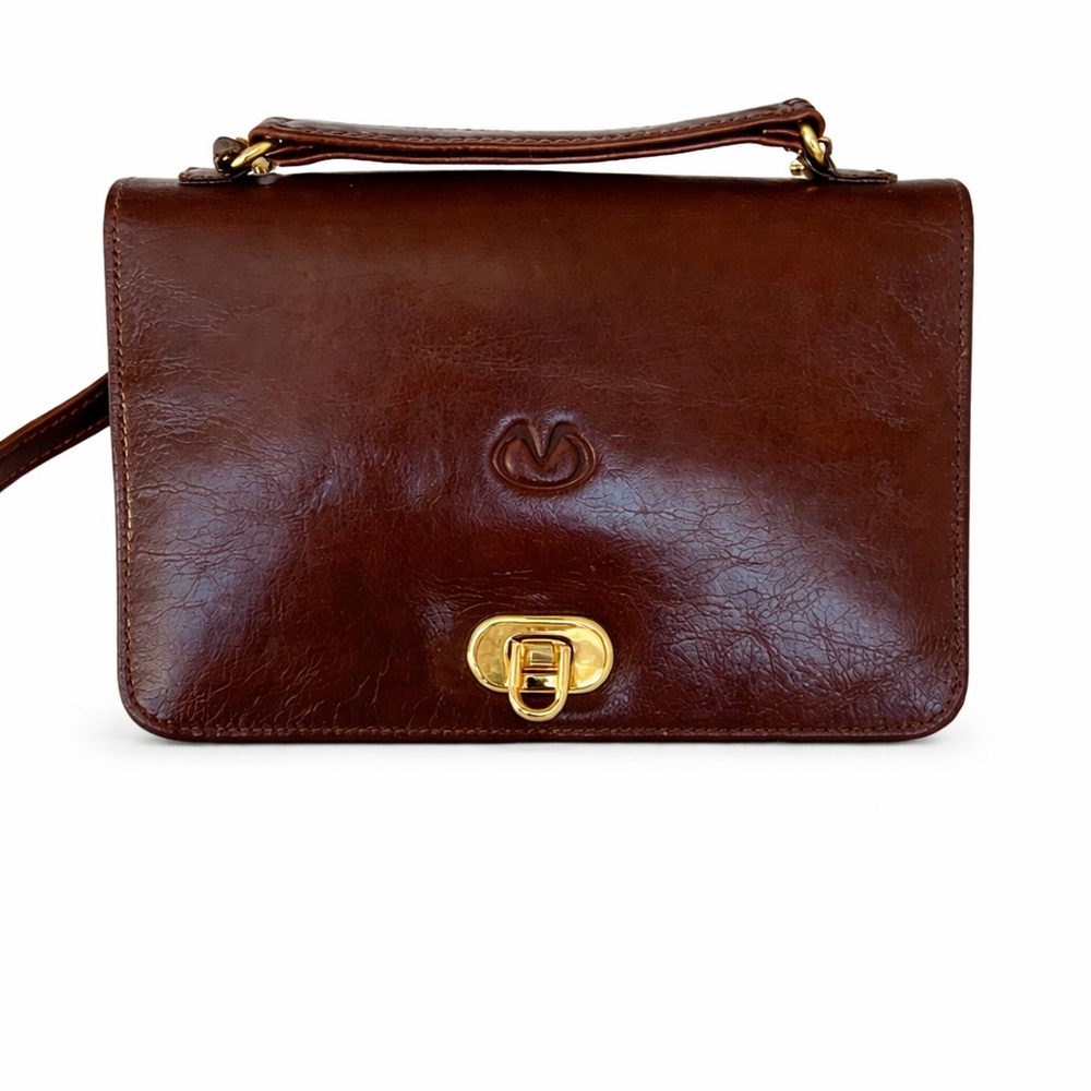 Milleni Genuine Leather Brown Crossbody Bag NWT | Gold Turn Lock